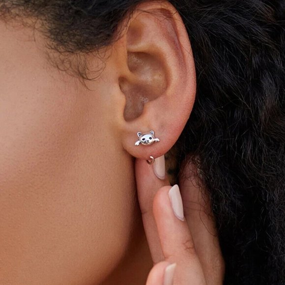 New 925 Sterling Silver Kitty Hug Earrings - Picture 3 of 6